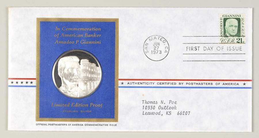 Postmasters of America Amadeo P. Giannini-American Banker - No Box by Franklin Mint-1