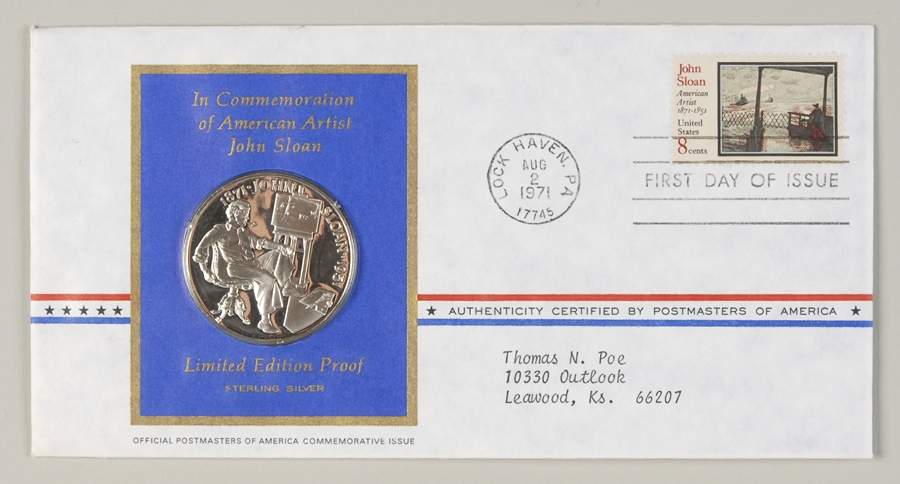Postmasters of America American Artist, John Sloan - No Box by Franklin Mint-1