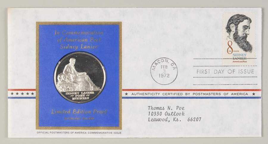 Postmasters of America American Poet, Sidney Lanier - No Box by Franklin Mint-1