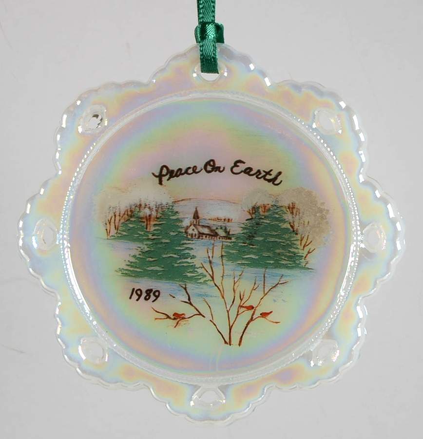 FENton Christmas Ornaments Peace On Earth-Church In Forest - Boxed by Fenton-1