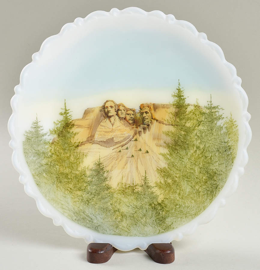 FENton Crystal Plates Mount Rushmore With Wood Stand - Boxed by Fenton-1