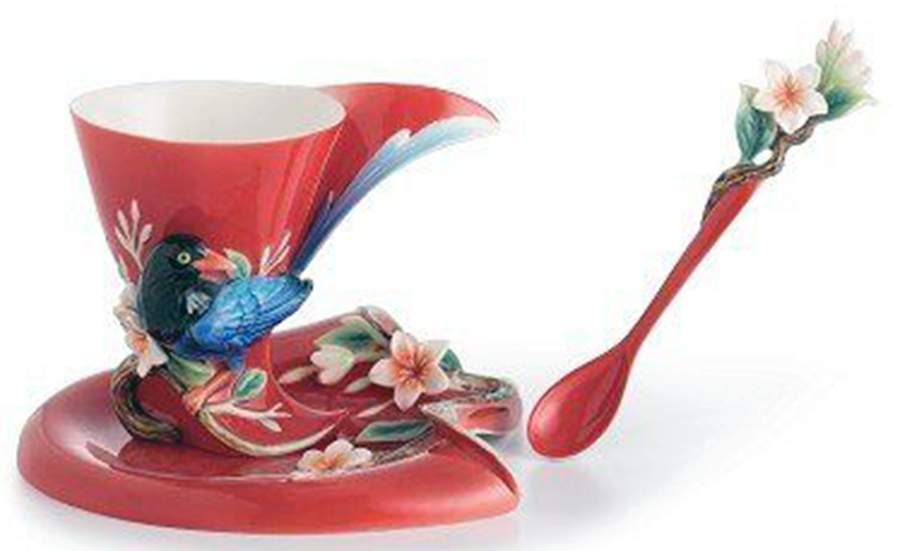 Joyful Magpie Cup & Saucer W/ Spoon - Boxed by Franz Collection-1