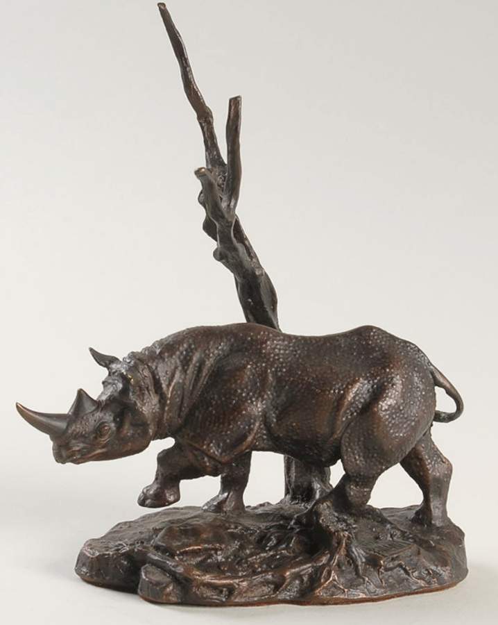 The Official African Wildlife Bronzes Black Rhinoceros - Boxed by Franklin Mint-1