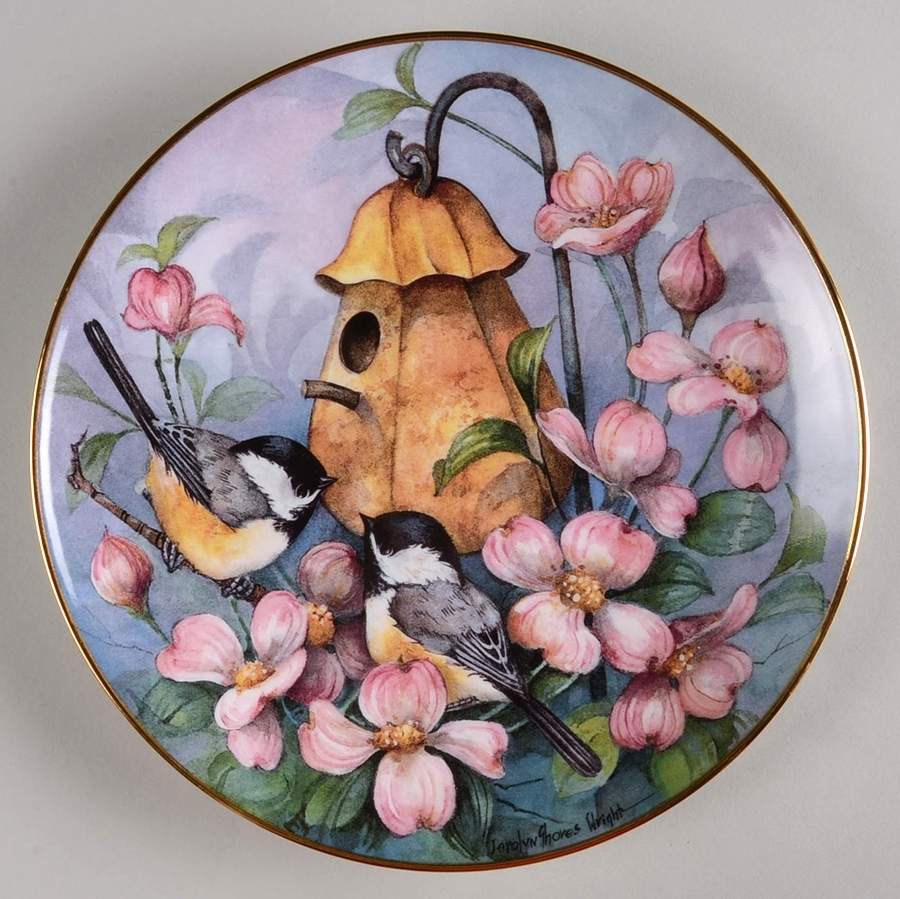 Carolyn Shores Wright Birds Chickadees Castle - No Box by Franklin Mint-1