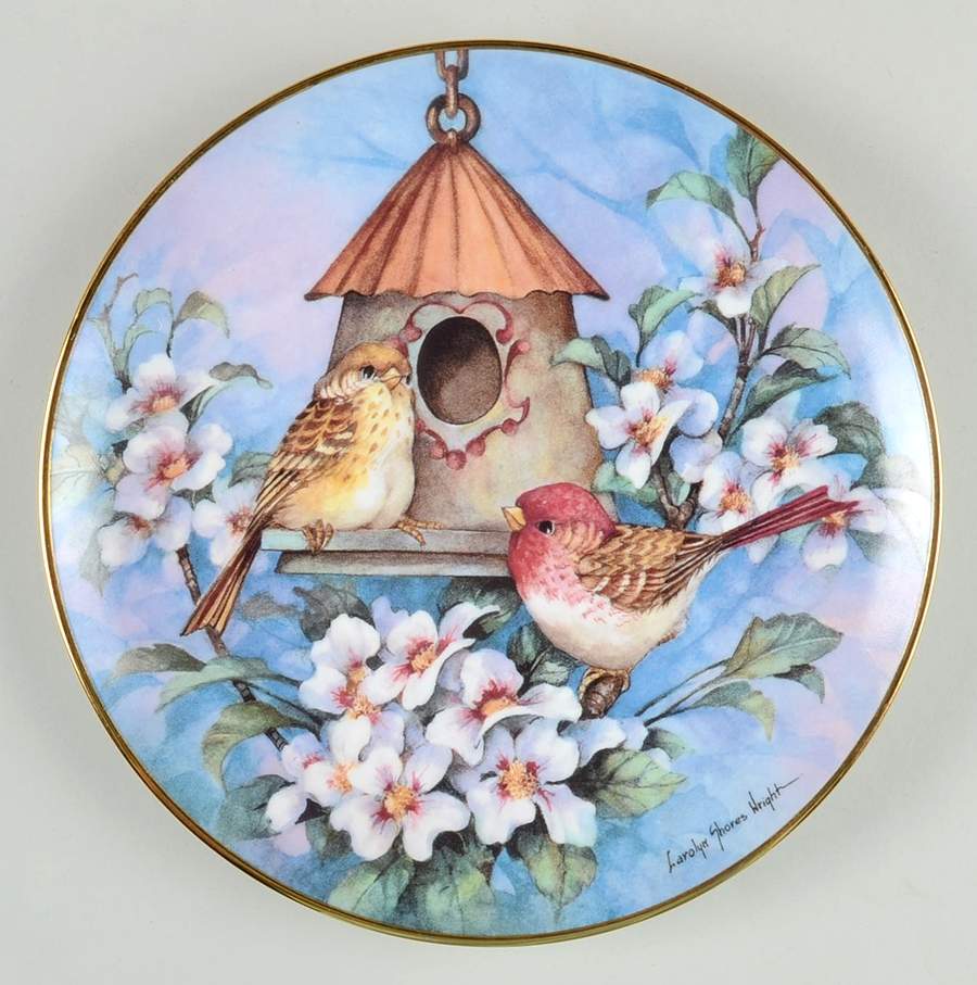 Carolyn Shores Wright Birds Scarlet Finch Flat - No Box by Franklin Mint-1