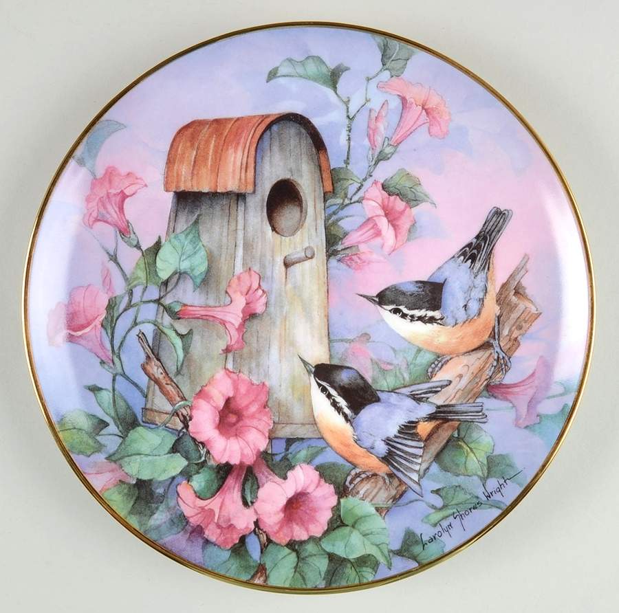 Carolyn Shores Wright Birds Nuthatch Nook - No Box by Franklin Mint-1