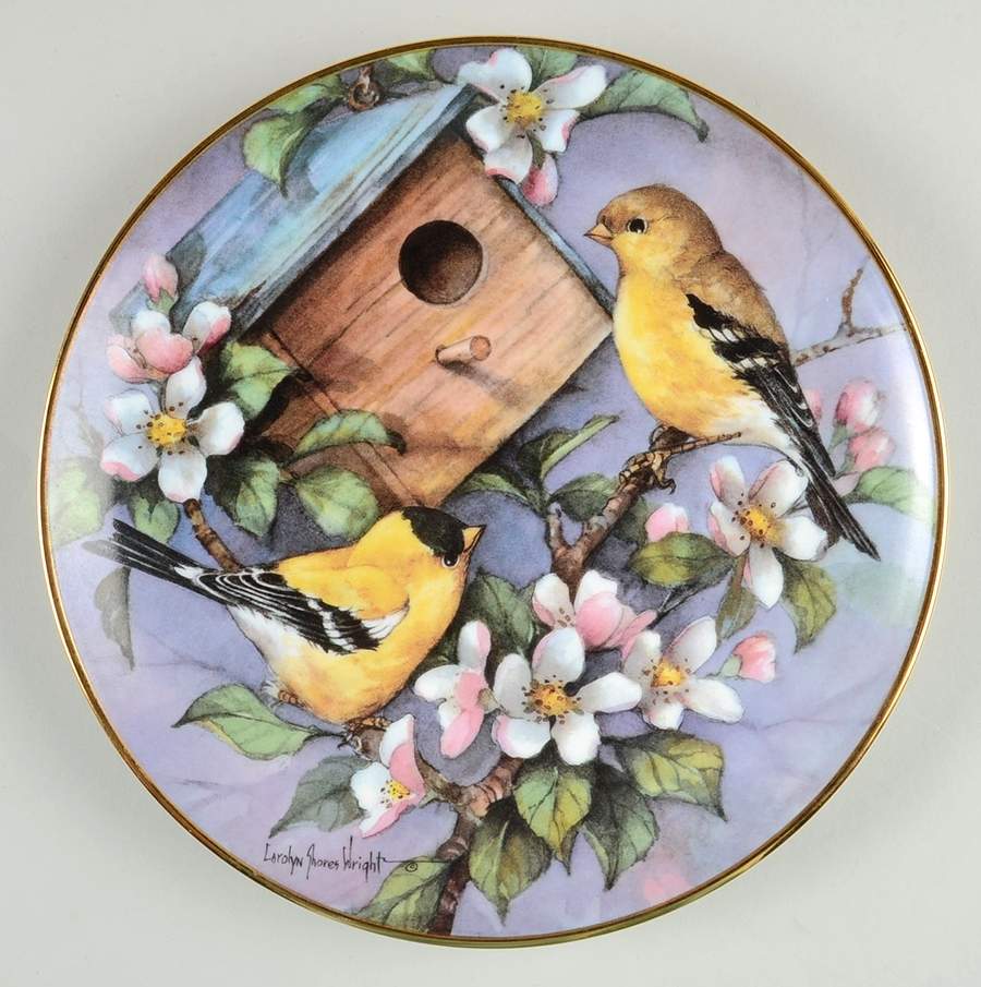Carolyn Shores Wright Birds Goldfinch Garden - No Box by Franklin Mint-1