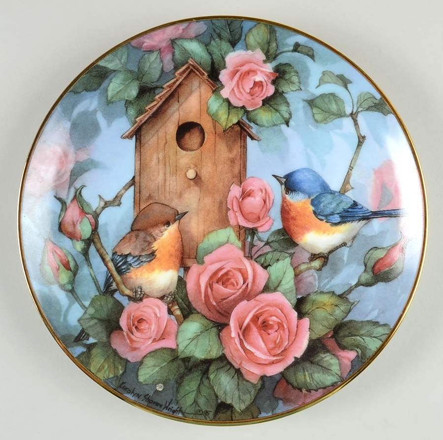 Carolyn Shores Wright Birds Settling In - No Box by Franklin Mint-1