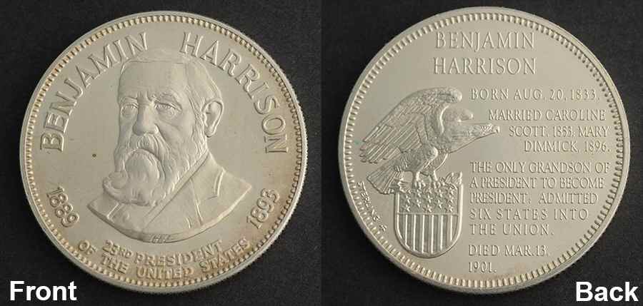 Presidential Medallion Sterling Benjamin Harrison - No Box by Franklin Mint-1