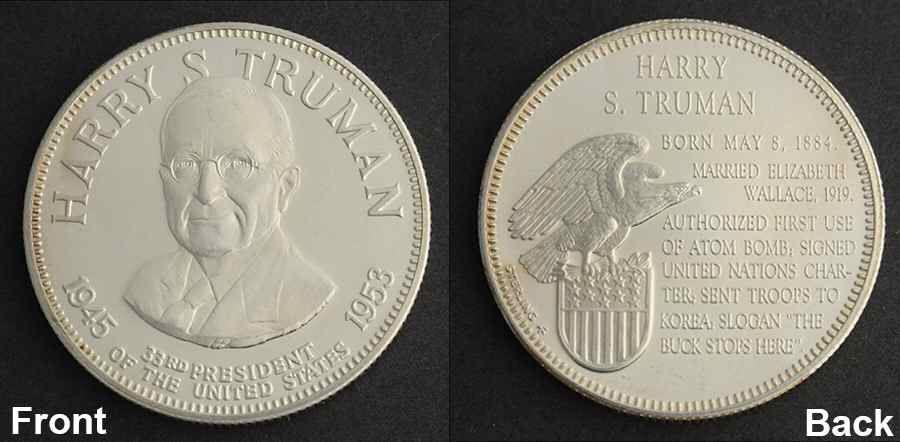Presidential Medallion Sterling Harry S. Truman - No Box by Franklin Mint-1
