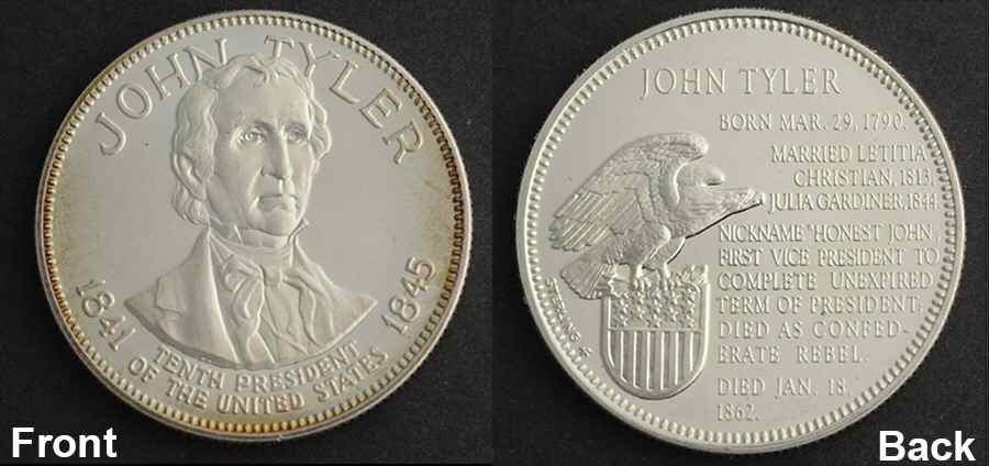 Presidential Medallion Sterling John Tyler - No Box by Franklin Mint-1