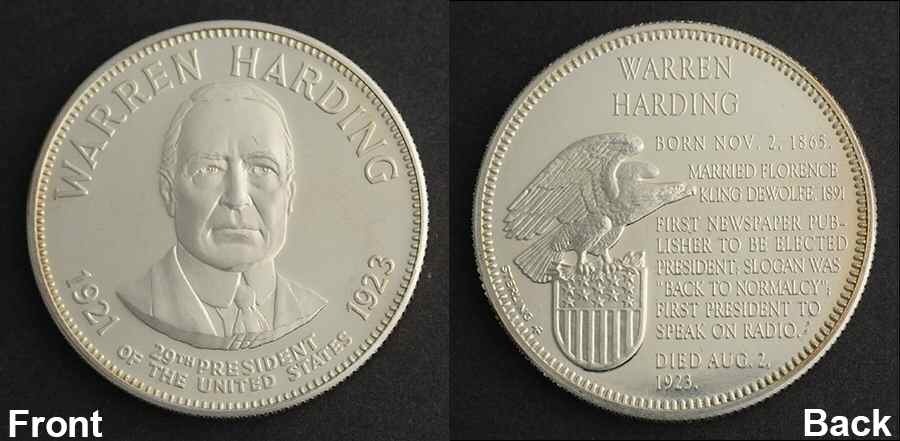 Presidential Medallion Sterling Warren G. Harding - No Box by Franklin Mint-1