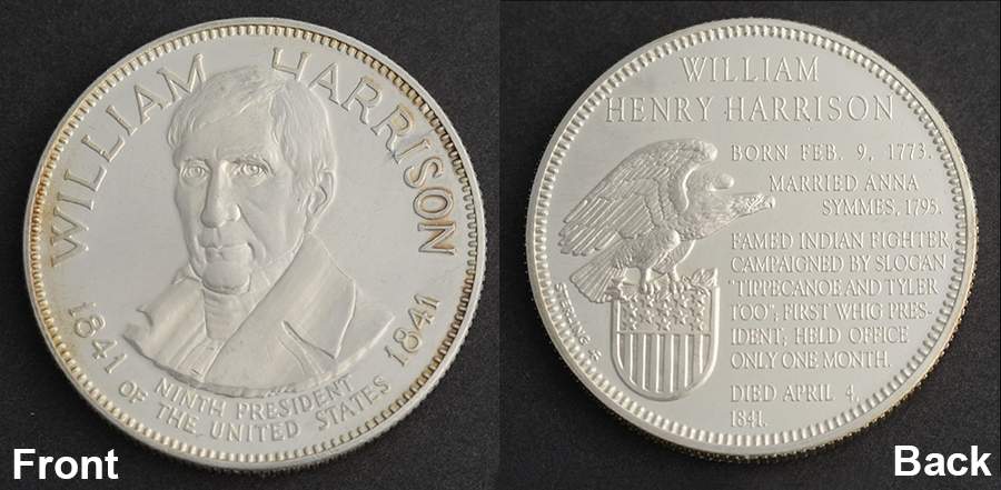 Presidential Medallion Sterling William Henry Harrison - No Box by Franklin Mint-1