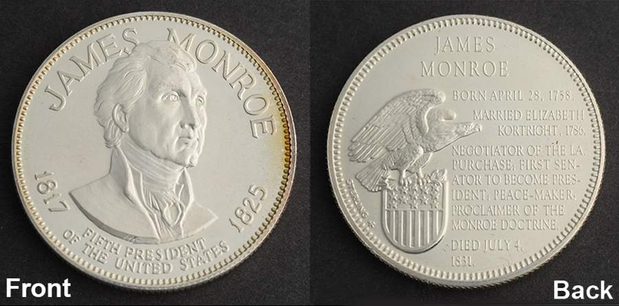 Presidential Medallion Sterling James Monroe - No Box by Franklin Mint-1