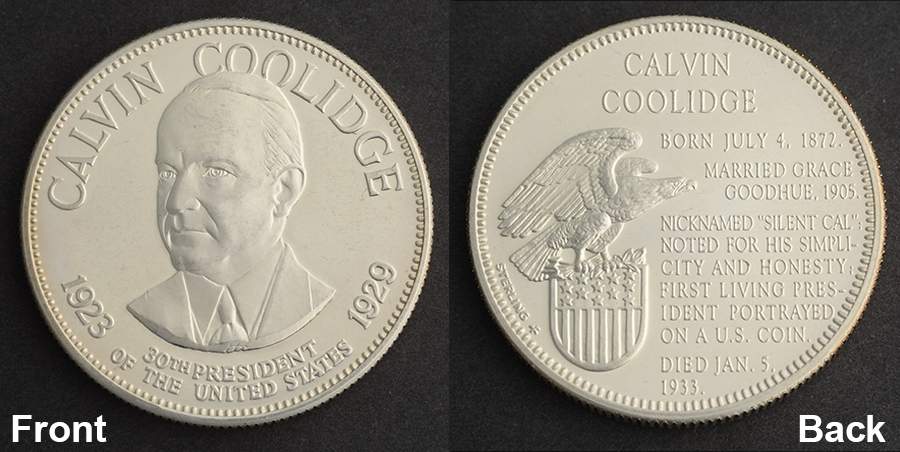 Presidential Medallion Sterling Calvin Coolidge - No Box by Franklin Mint-1