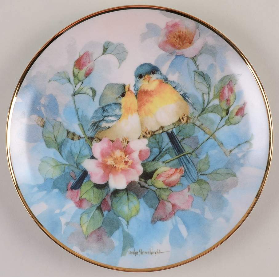Carolyn Shores Wright Birds Dogwood Duet - No Box by Franklin Mint-1