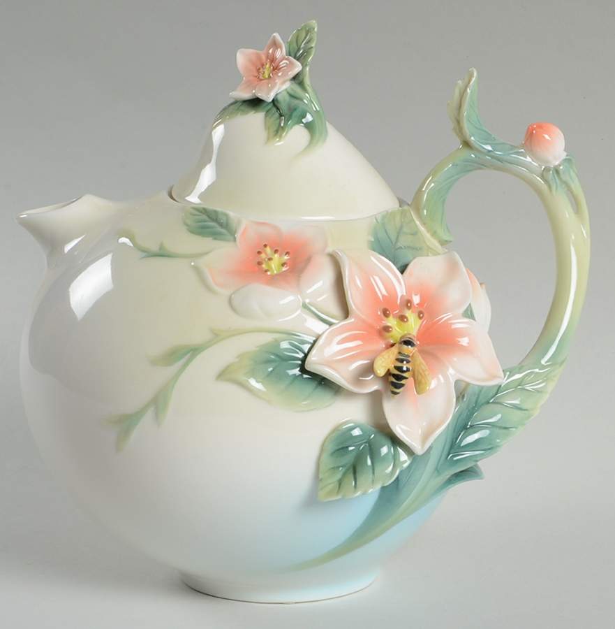 Bee & Apple Blossom Teapot-Sculptured - Boxed by Franz Collection-1