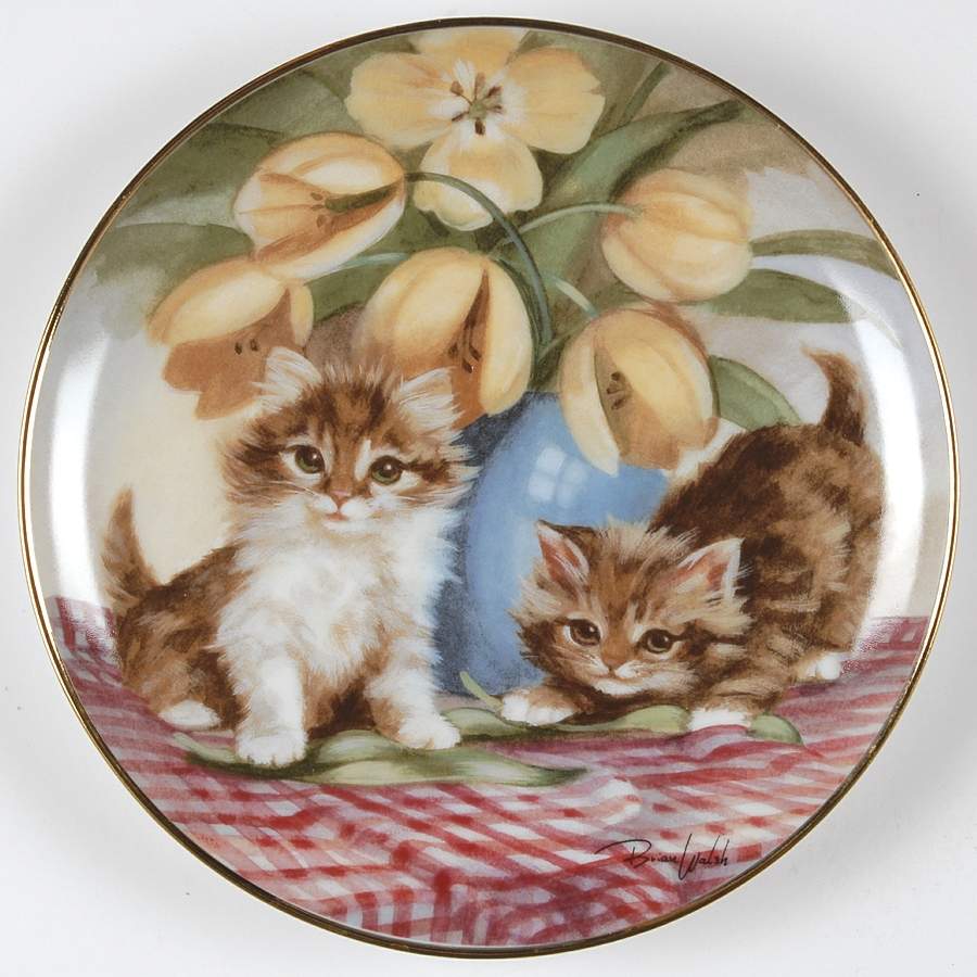 Brian Walsh Cats Tabbies & Tulips - No Box by Franklin Mint-1