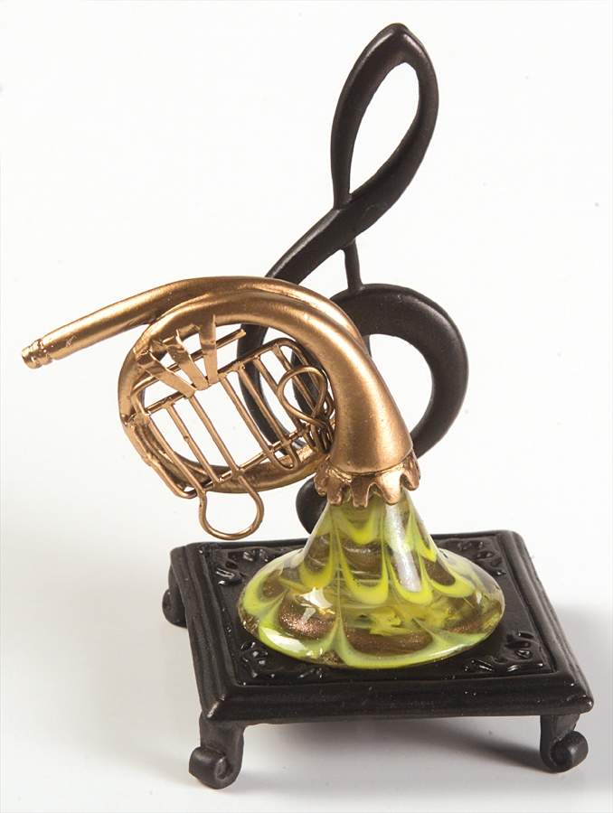 Glass Menagerie-Musical Instruments French Horn With Stand - Boxed by Fitz & Floyd-1