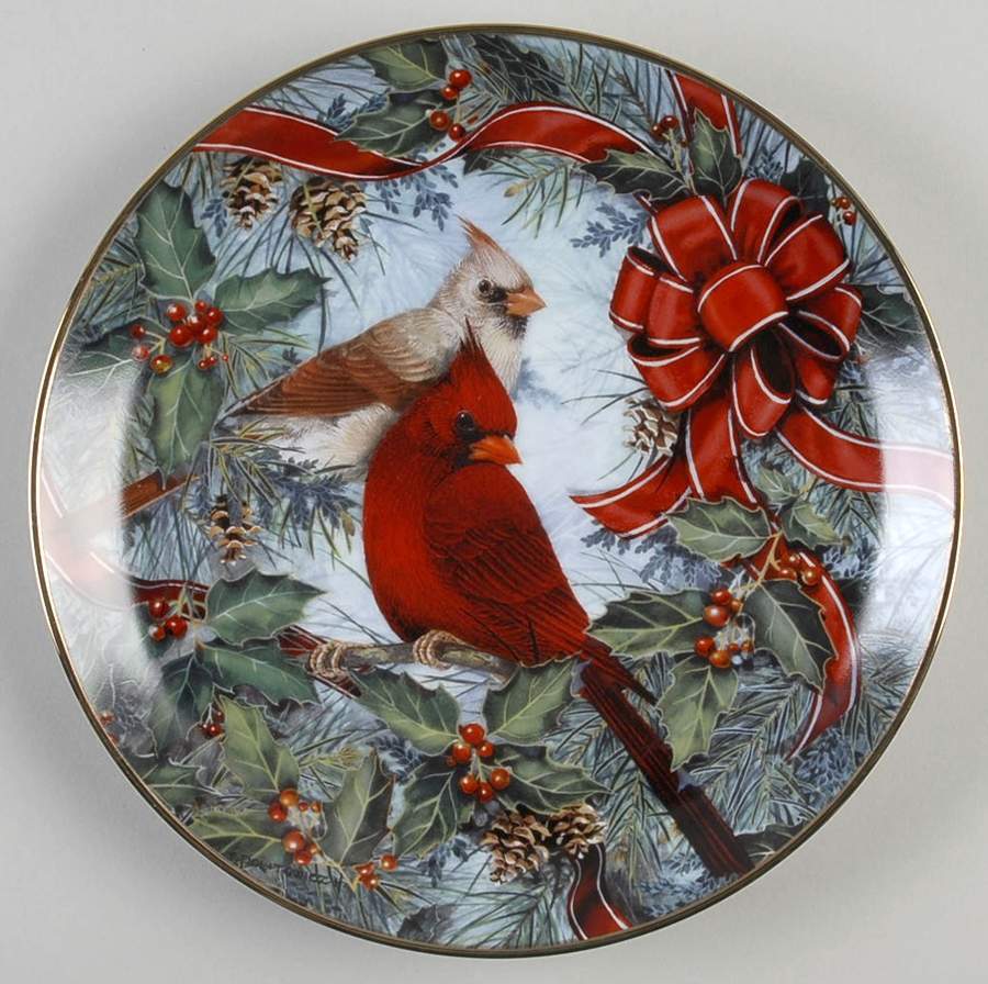 Politowicz Four Seasons Cardinals In The Holly - No Box by Franklin Mint-1