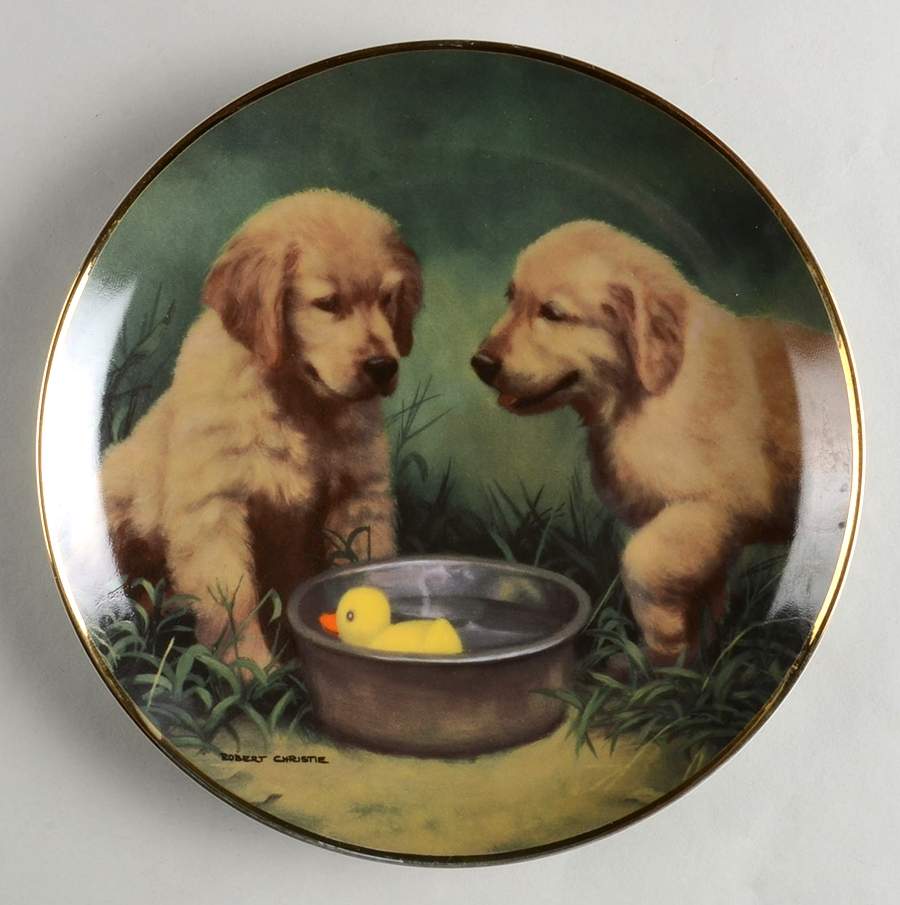 Golden Retriever Puppies-Robert Christie Duck Hunters - No Box by Franklin Mint-1