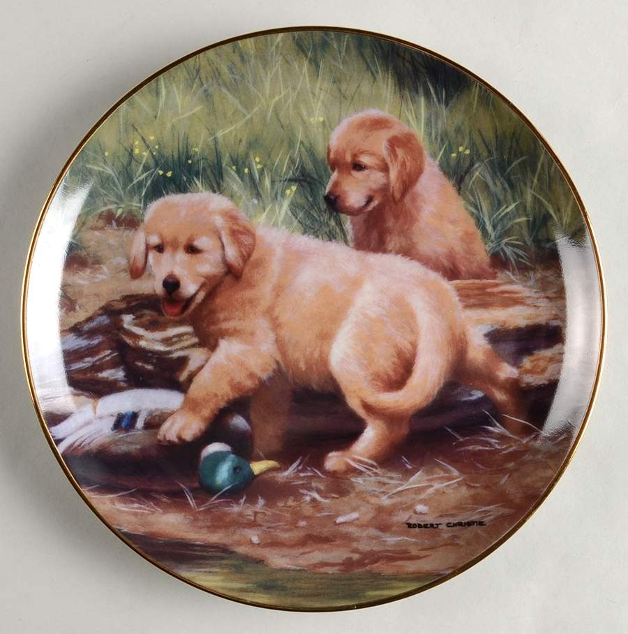 Golden Retriever Puppies-Robert Christie We Got'Em  - No Box by Franklin Mint-1