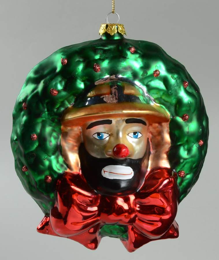 Emmett Kelly Jr Blown Glass Ekj In Wreath With Red Bow - No Box by Flambro-1