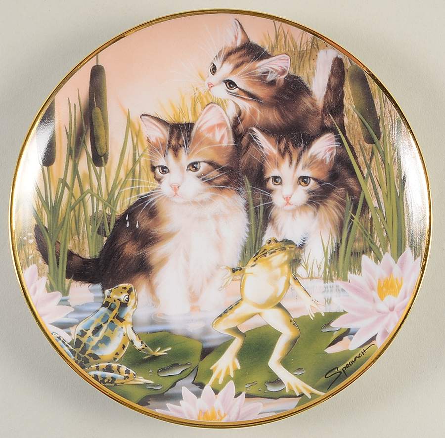 Craig Sprovach Kittens Playing Leap Frog - No Box by Franklin Mint-1