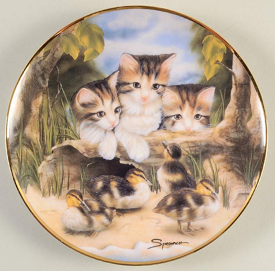 Craig Sprovach Kittens Fine Feathered Friends - No Box by Franklin Mint-1