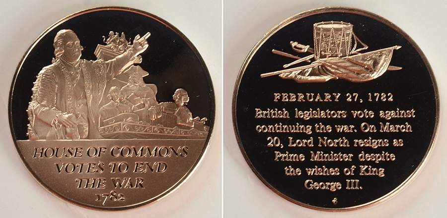 History of the American Revolution House Of Commons Votes To End War - No Box by Franklin Mint-1