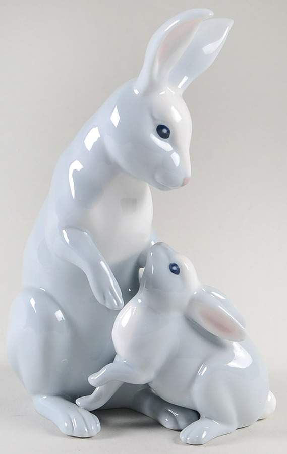Mother & Baby Animals Cherised Love-Bunnies - No Box by Franklin Mint-1