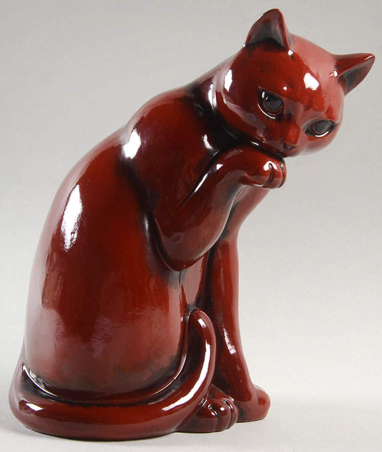 Ceramique Vernissage Grooming Cat-Cinnabar - No Box by Fitz & Floyd-1