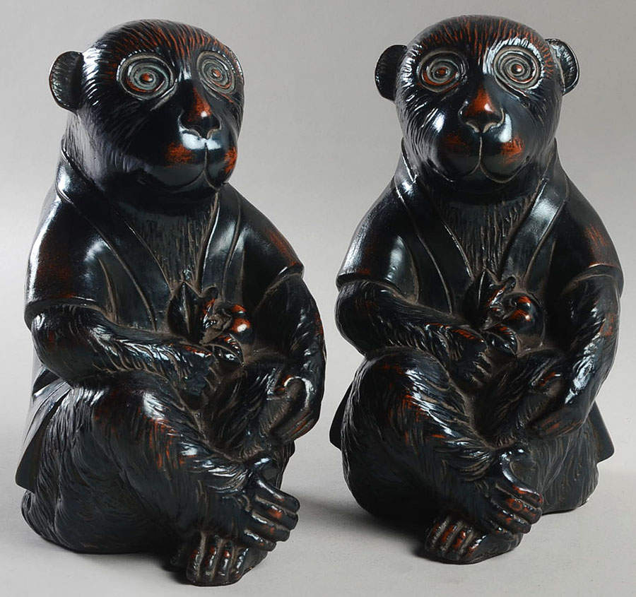 Ceramique Vernissage Black Monkey Bookends - No Box by Fitz & Floyd-1