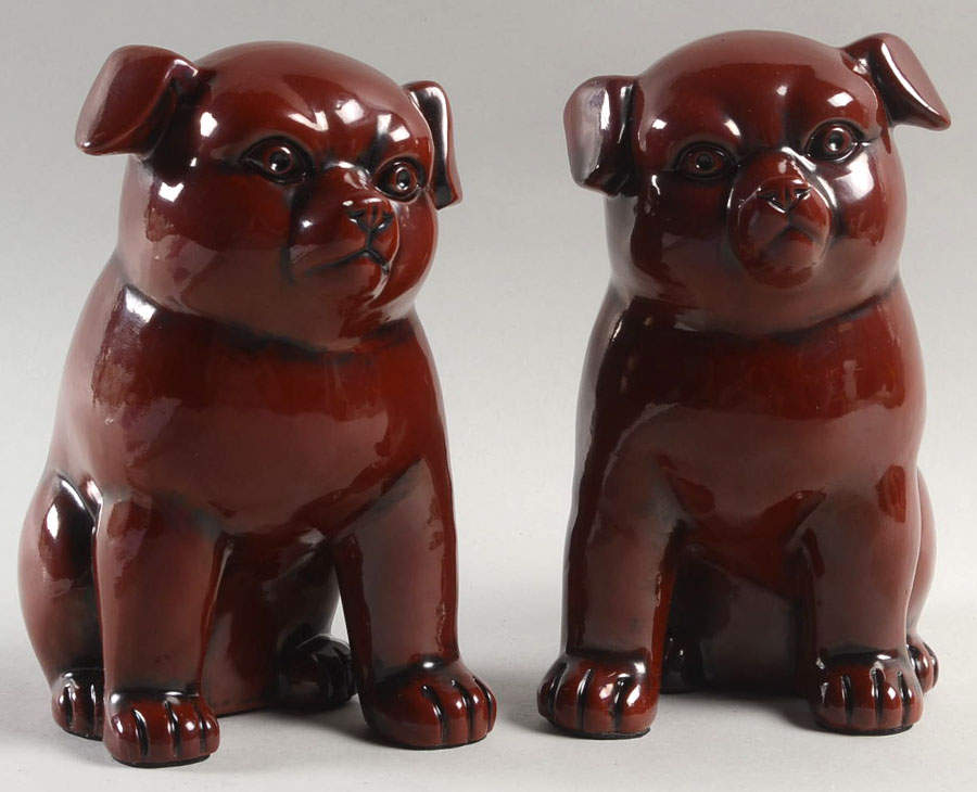 Ceramique Vernissage Pair Of Cinnabar Dogs - No Box by Fitz & Floyd-1