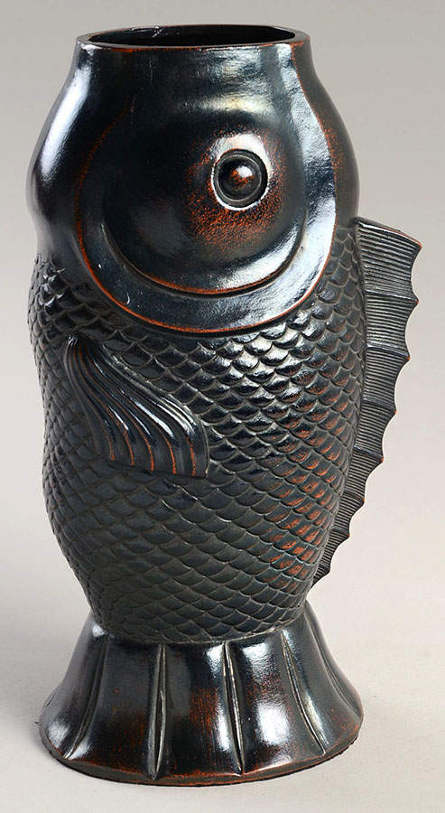 Ceramique Vernissage Fish Vase-Black - No Box by Fitz & Floyd-1
