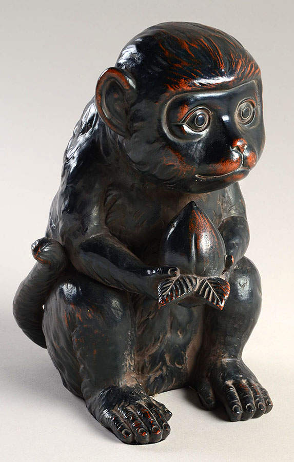 Ceramique Vernissage Monkey Holding Acorn-Black - No Box by Fitz & Floyd-1