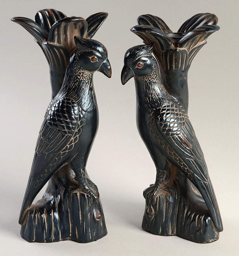 Ceramique Vernissage Chinese Pheasants-Black-Candlesticks - No Box by Fitz & Floyd-1