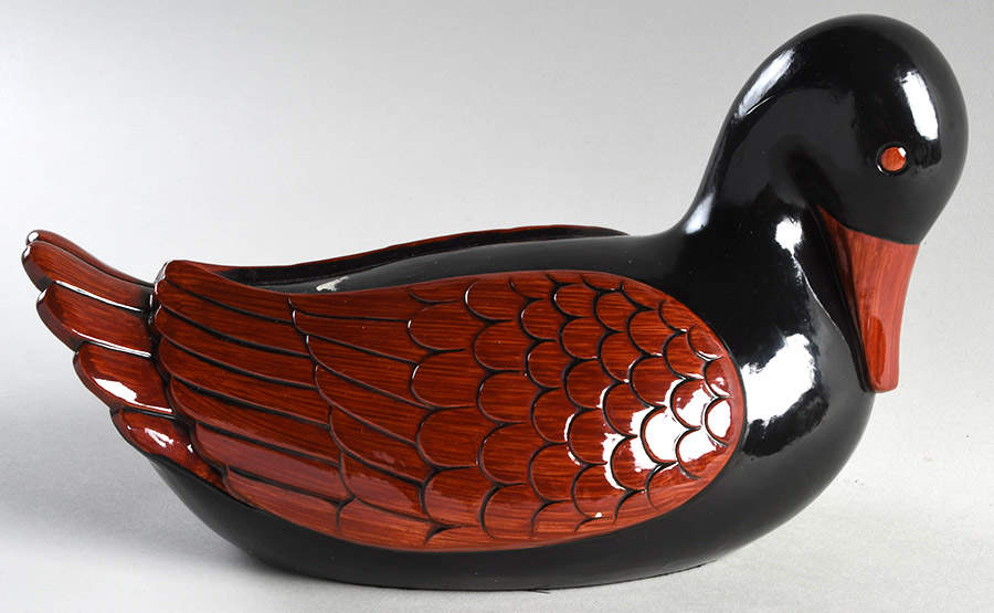Ceramique Vernissage Duck-Black/Cinnabar - No Box by Fitz & Floyd-1