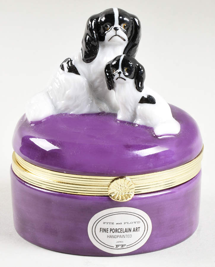 Limoges Box Spaniel & Pup - No Box by Fitz & Floyd-1