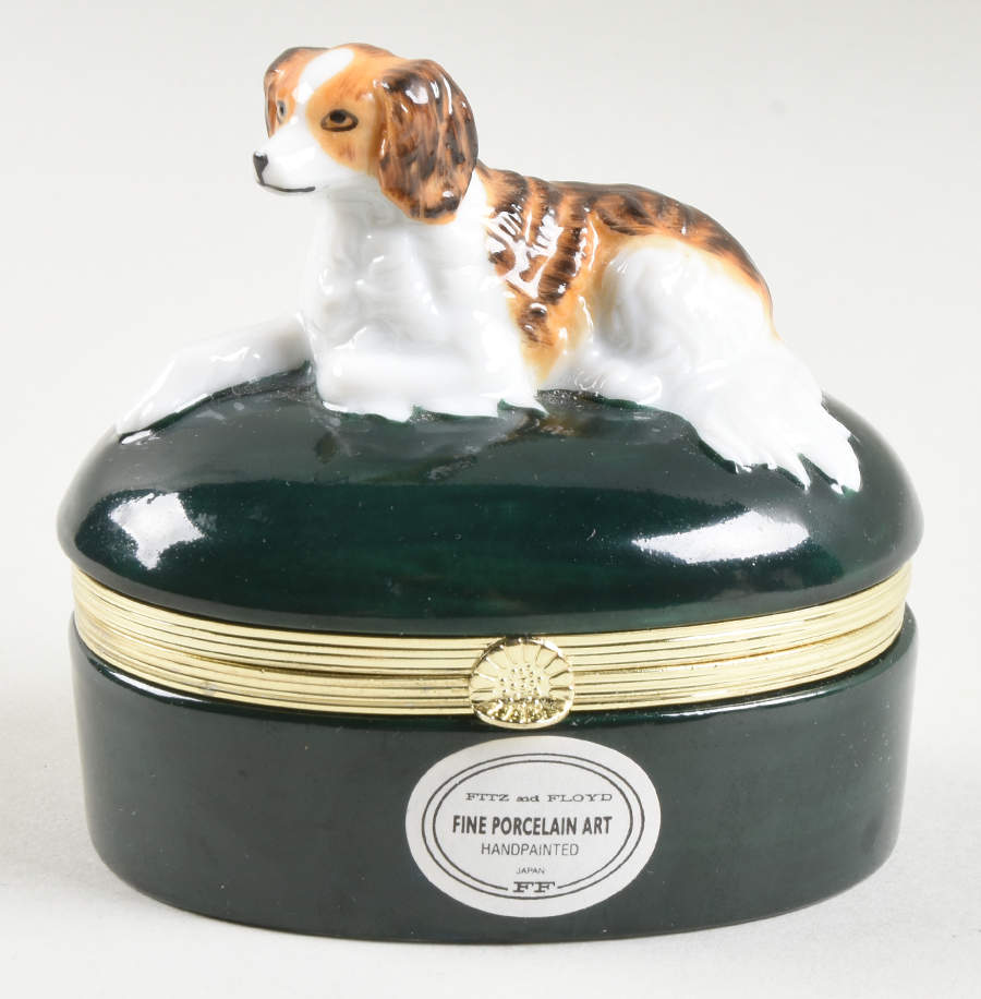 Limoges Box Spaniel-Dark Green - No Box by Fitz & Floyd-1