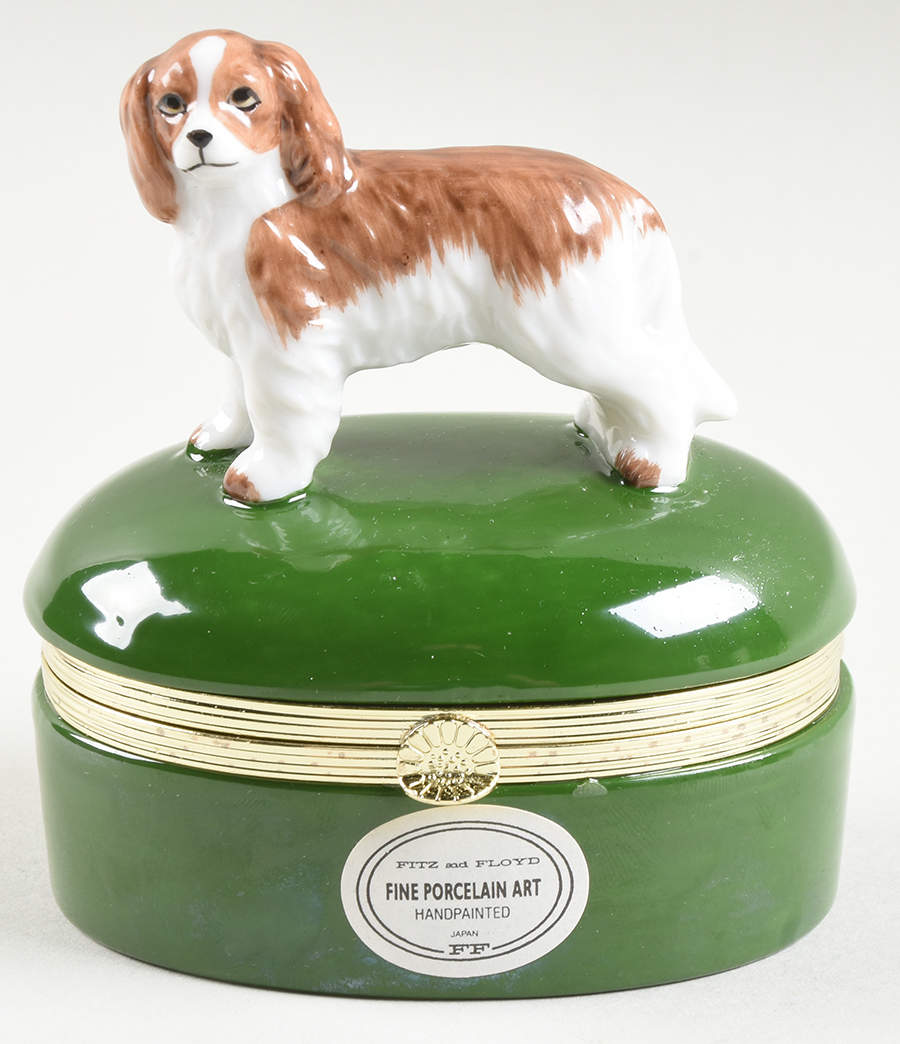 Limoges Box Spaniel-Green - No Box by Fitz & Floyd-1
