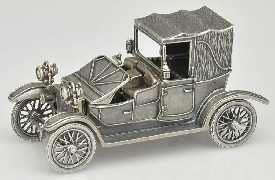 Silver Car Miniatures 1908 Lanchester - Boxed by Franklin Mint-1