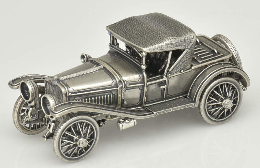 Silver Car Miniatures 1912 Hispano-Suiza Alfonso Xiii - No Box by Franklin Mint-1