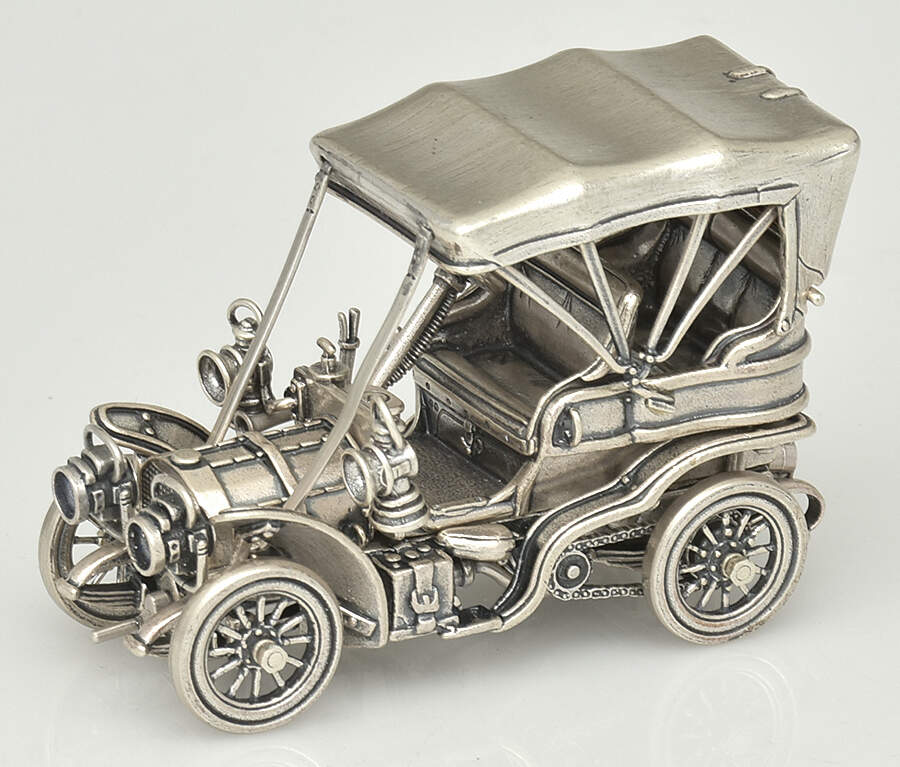 Silver Car Miniatures 1903 Fiat - No Box by Franklin Mint-1