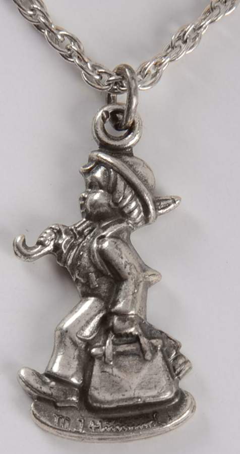 Hummel Miniature Figurine-Bronze Merry Wanderer-Pendant-Sterling W/Chain - Boxed by Goebel-1