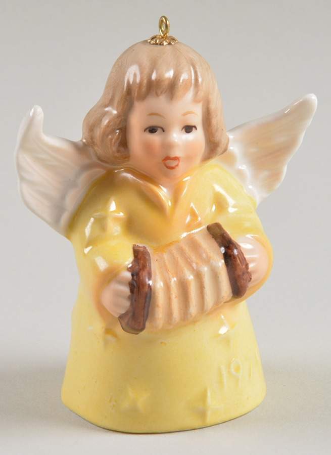 Angel Bell Ornament Angel With Accordion-Yellow - Boxed by Goebel-1