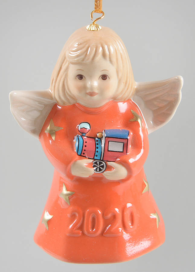 Angel Bell Ornament Angel With Train-Living Coral - With Box 45b by Goebel-1