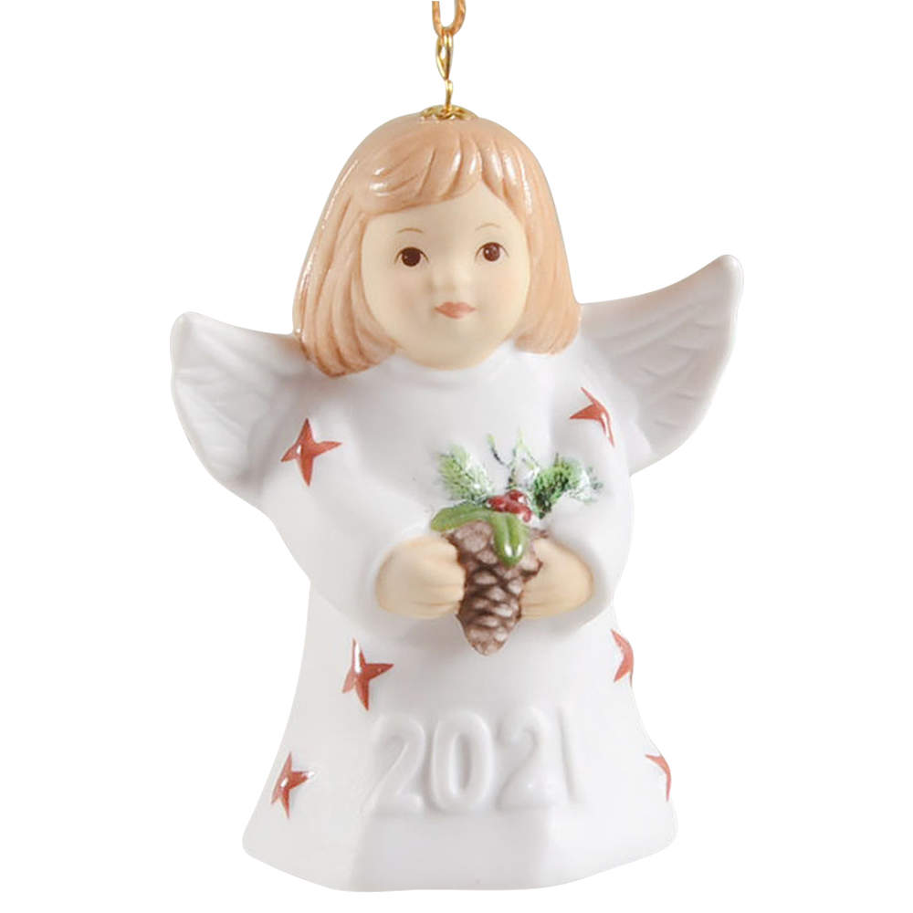 Angel Bell Ornament Angel With Pinecone- Red Stars - No Box by Goebel-1