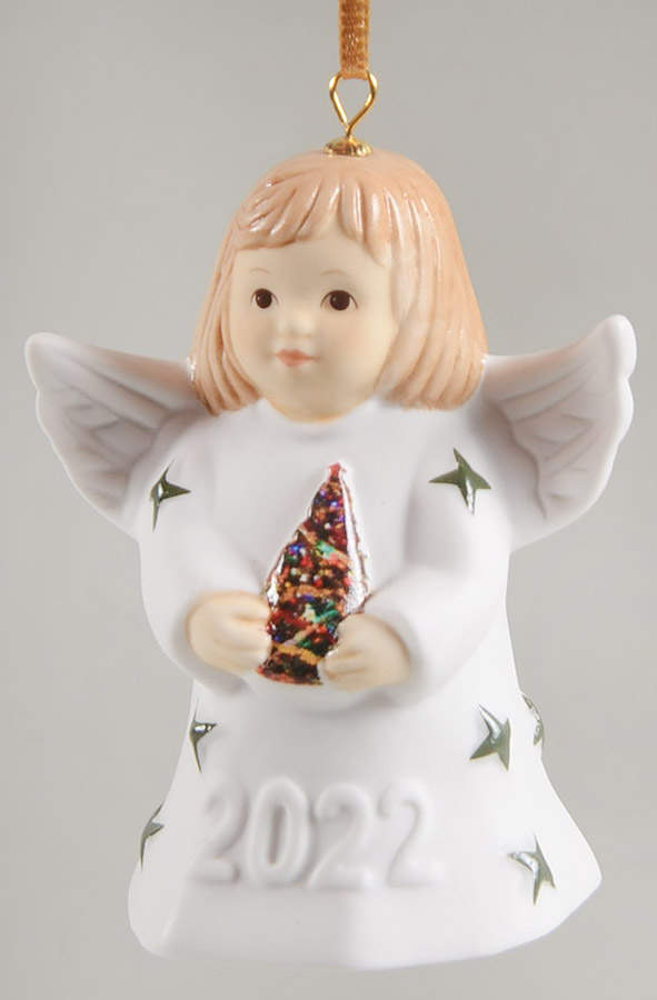 Angel Bell Ornament Angel With Tree - Green Stars - With Box 47e by Goebel-1