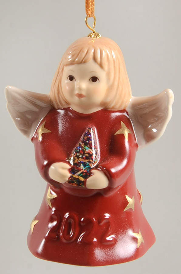 Angel Bell Ornament Angel With Tree - Bordeaux - No Box 47d by Goebel-1